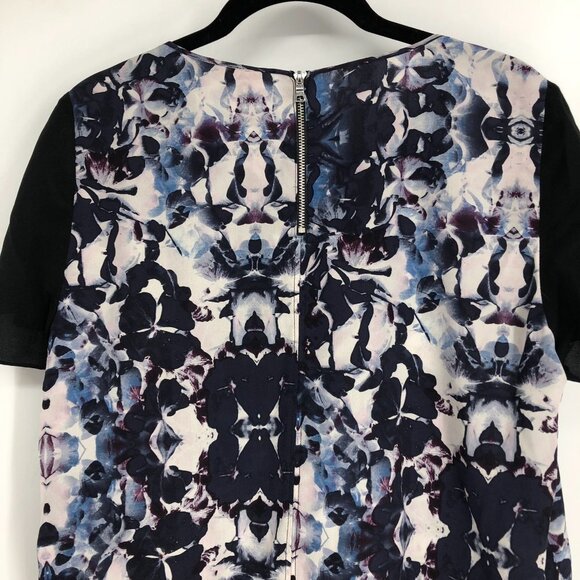 Rebecca Taylor  Blue black Abstract Printed Short Sleeve Silk Blouse Size 8 - Picture 10 of 16